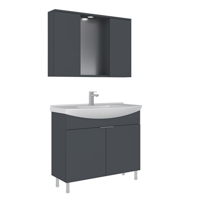 Purus 100 cm Ayaklı Banyo Dolabı Takımı (Spot Aynalı)