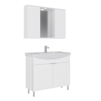 Purus 100 cm Ayaklı Banyo Dolabı Takımı (Spot Aynalı)
