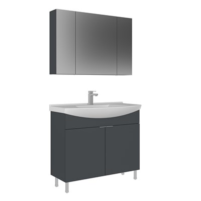 Purus 100 cm Ayaklı Banyo Dolabı Takımı (Ayna Dolaplı)