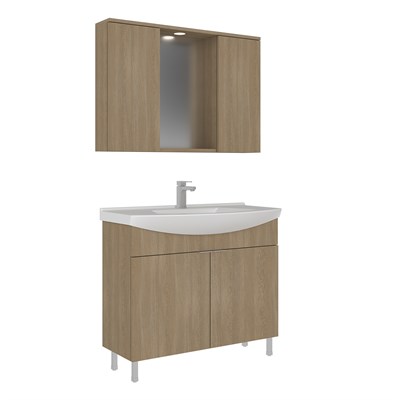 Purus 100 cm Ayaklı Banyo Dolabı Takımı (Spot Aynalı)