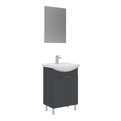 Purus 55 cm Ayaklı Banyo Dolabı Takımı (Düz Aynalı)