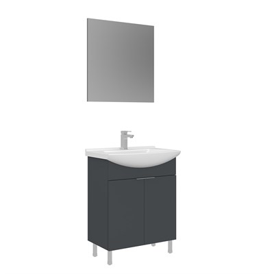 Purus 65 cm Ayaklı Banyo Dolabı Takımı (Düz Aynalı)