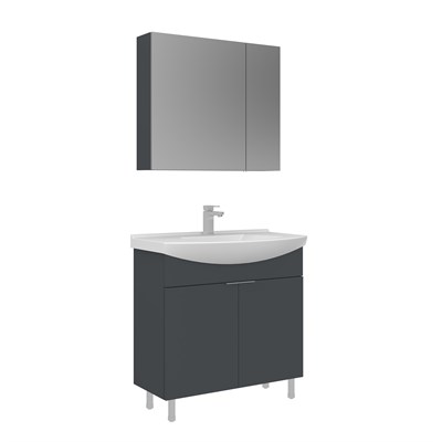 Purus 80 cm Ayaklı Banyo Dolabı Takımı (Ayna Dolaplı)