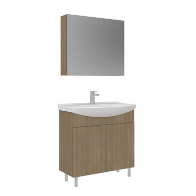 Purus 80 cm Ayaklı Banyo Dolabı Takımı (Ayna Dolaplı)