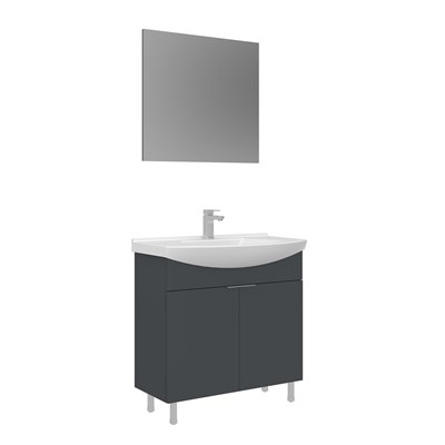 Purus 80 cm Ayaklı Banyo Dolabı Takımı (Düz Aynalı)