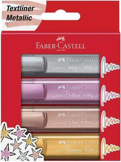 Faber-Castell Fosforlu Kalem 46 Metalik Renk, 4lü Set