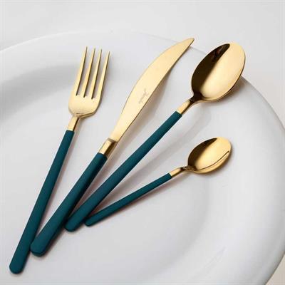 Jumbo Paint Mat Green Gold 6 Kişilik 24 Parça Tatlı Çatal Kaşık Bıçak Takımı