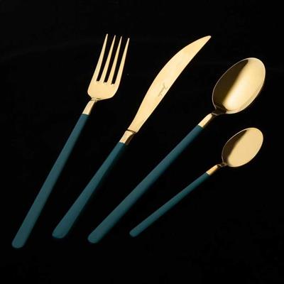 Jumbo Paint Mat Green Gold 6 Kişilik 24 Parça Tatlı Çatal Kaşık Bıçak Takımı