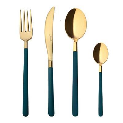 Jumbo Paint Mat Green Gold 6 Kişilik 24 Parça Tatlı Çatal Kaşık Bıçak Takımı
