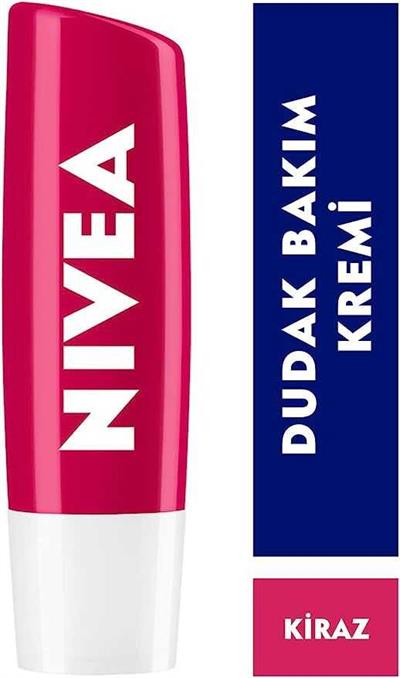 NIVEA Kiraz Dudak Bakım Kremi, 24 Saat Nem, Dudak Bakımı, Kiraz Kokusu, Hafif Kırmızı Işıltı (4,8gr)