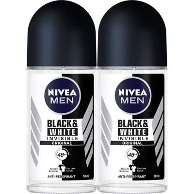 NIVEA Men Erkek Roll on Deodorant Invisible Black-White Original, 48 Saat Anti-perspirant Koruma 50 ml x 2 Adet