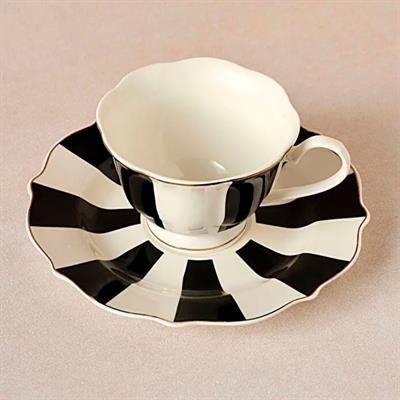 Karaca New Romantic Kalın Çizgili Kahve Fincanı 90 ml Siyah