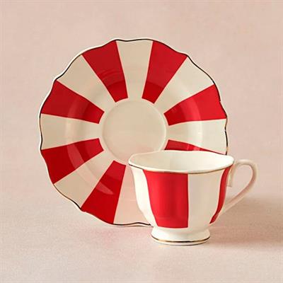 Karaca New Romantic Kalın Çizgili Kahve Fincanı 90 ml Kırmızı