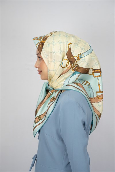 BIANCA MAVİ-KAHVE TİVİL İPEK EŞARP 90x90