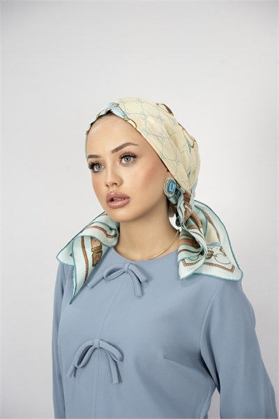 BIANCA MAVİ-KAHVE TİVİL İPEK EŞARP 90x90