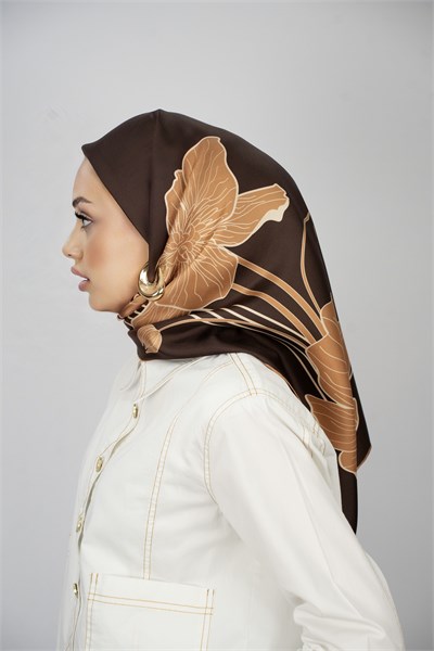 CHIARA KAHVE  TİVİL İPEK EŞARP 90x90