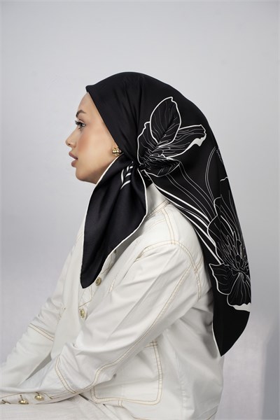 CHIARA SİYAH TİVİL İPEK EŞARP 90x90
