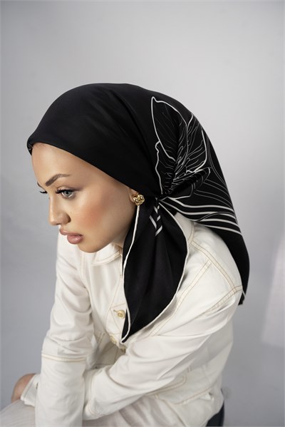 CHIARA SİYAH TİVİL İPEK EŞARP 90x90
