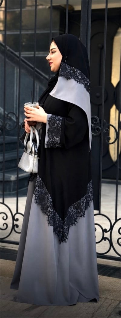 GRİ-SİYAH SEDEF ABAYA
