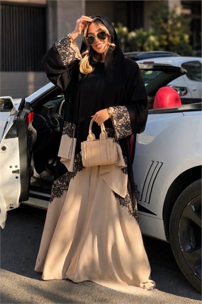 KREM-SİYAH SEDEF ABAYA
