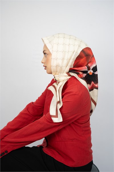 ORCHID KIRMIZI TİVİL İPEK EŞARP 90x90
