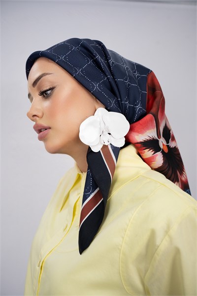ORCHID LACİVERT TİVİL İPEK EŞARP 90x90