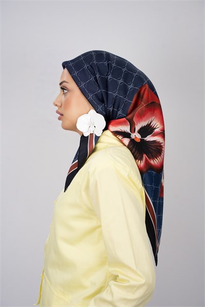 ORCHID LACİVERT TİVİL İPEK EŞARP 90x90