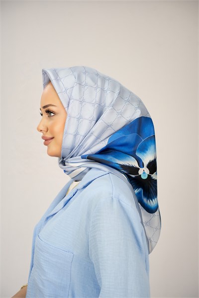 ORCHID MAVİ TİVİL İPEK EŞARP 90x90