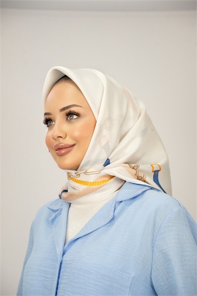 SOFİA MAVİ-TURUNCU TİVİL İPEK EŞARP 90x90