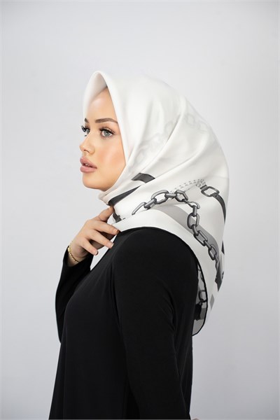 SOFİA SİYAH-BEYAZ TİVİL İPEK EŞARP 90x90
