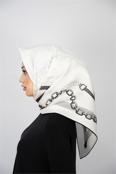SOFİA SİYAH-BEYAZ TİVİL İPEK EŞARP 90x90