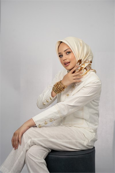 SOFİA TURUNCU-KAHVE TİVİL İPEK EŞARP 90x90