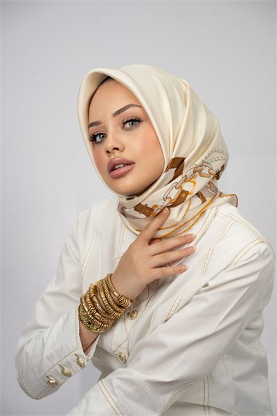 SOFİA TURUNCU-KAHVE TİVİL İPEK EŞARP 90x90