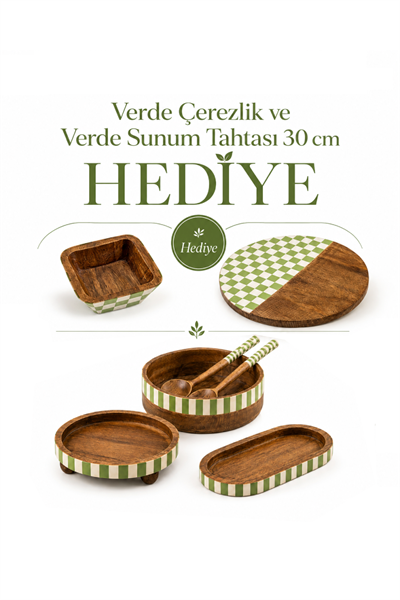 Verde Koleksiyonu (Dama Kaşıklı) + Verde Çerezlik ve Verde Sunum Tahtası 30 cm Hediye