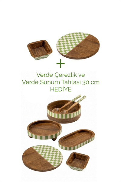 Verde Koleksiyonu (Dama Kaşıklı) + Verde Çerezlik ve Verde Sunum Tahtası 30 cm Hediye