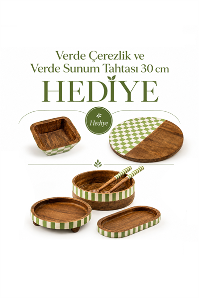 Verde Koleksiyonu (Linea Kaşıklı) + Verde Çerezlik ve Verde Sunum Tahtası 30 cm Hediye
