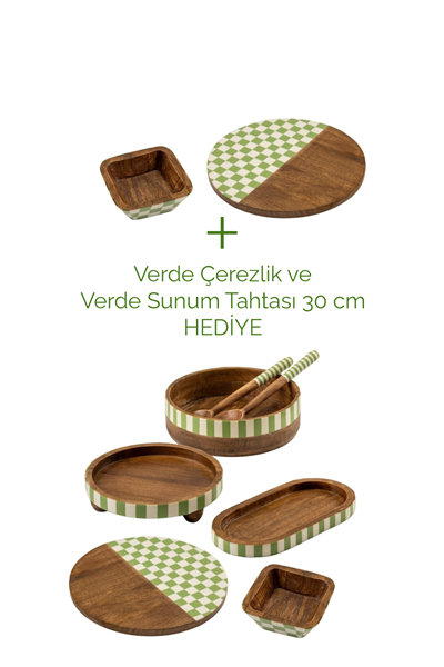 Verde Koleksiyonu (Linea Kaşıklı) + Verde Çerezlik ve Verde Sunum Tahtası 30 cm Hediye