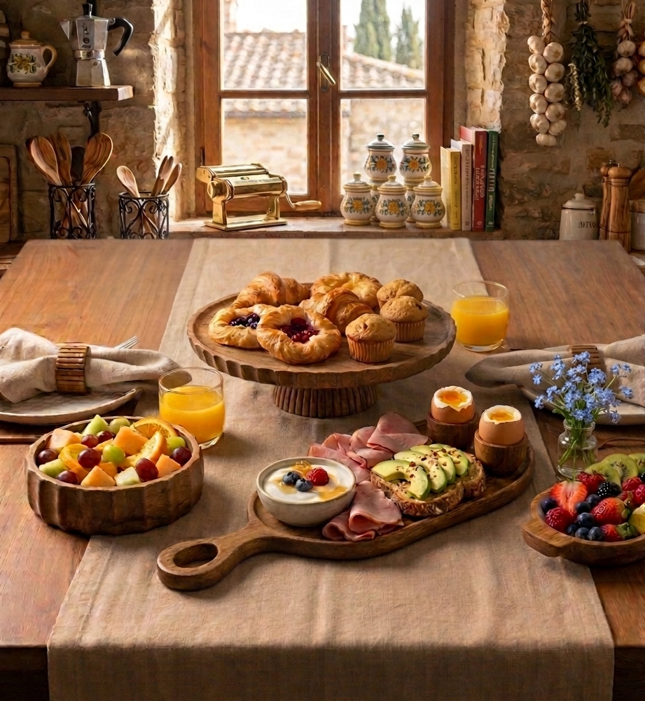 Lüks kahvaltı sunumu,Ahşap sunum tahtası,Mango ağacı servis tabağı,Rustik kahvaltı masası,Ahşap peynir tabağı