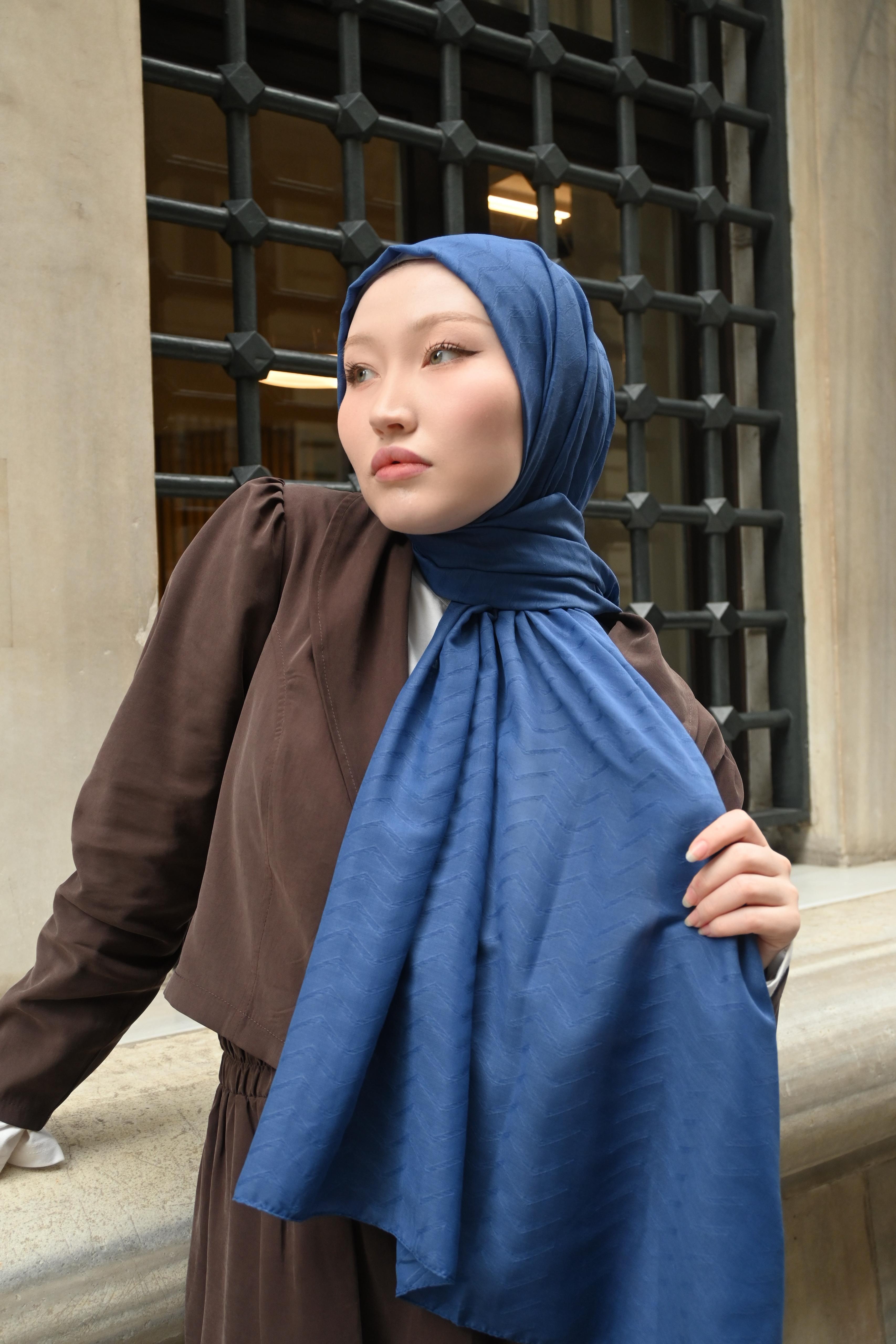 Saks mavi - Zigzag Desen Bambu Jakar