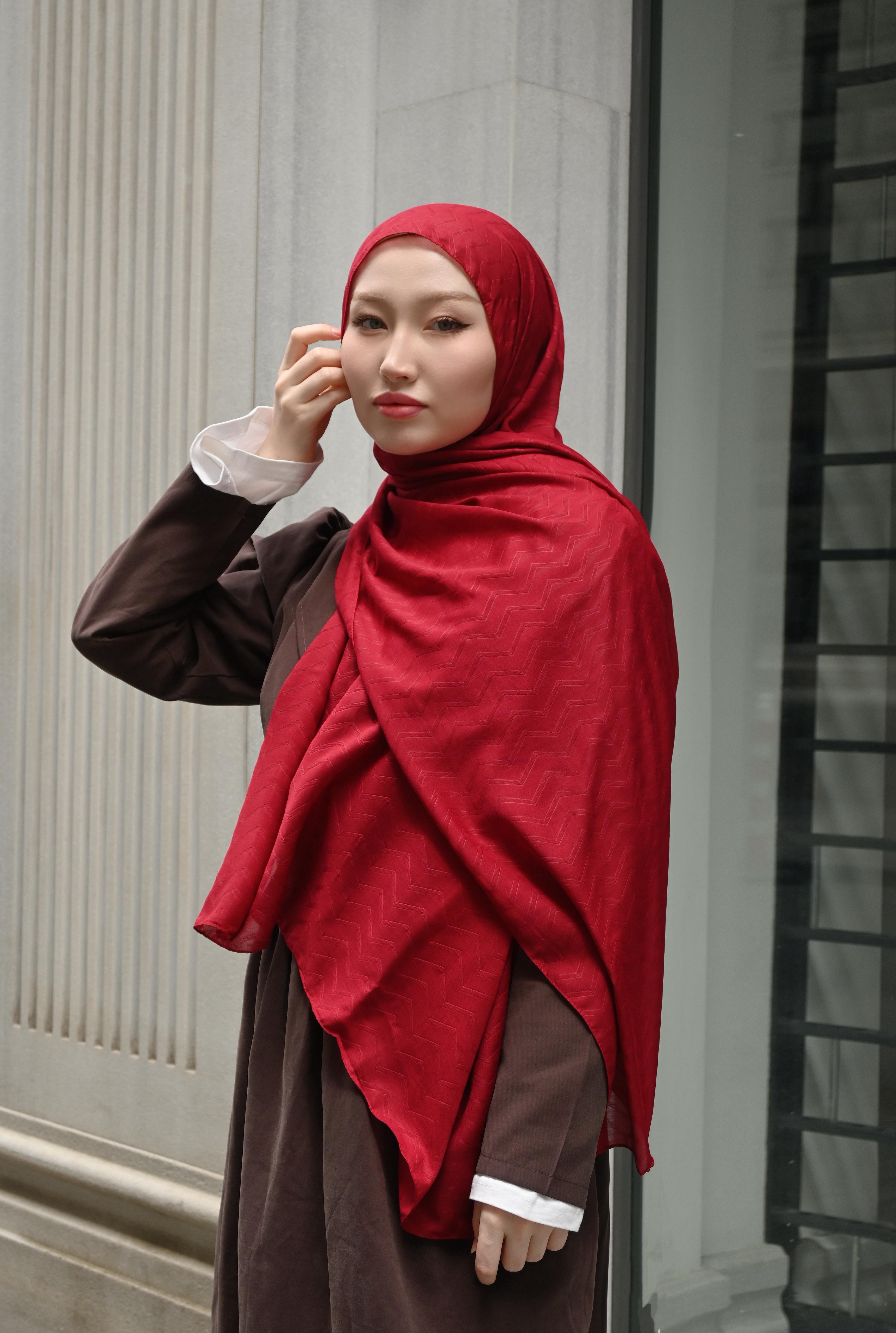 Açık bordo - Zigzag Desen Bambu Jakar