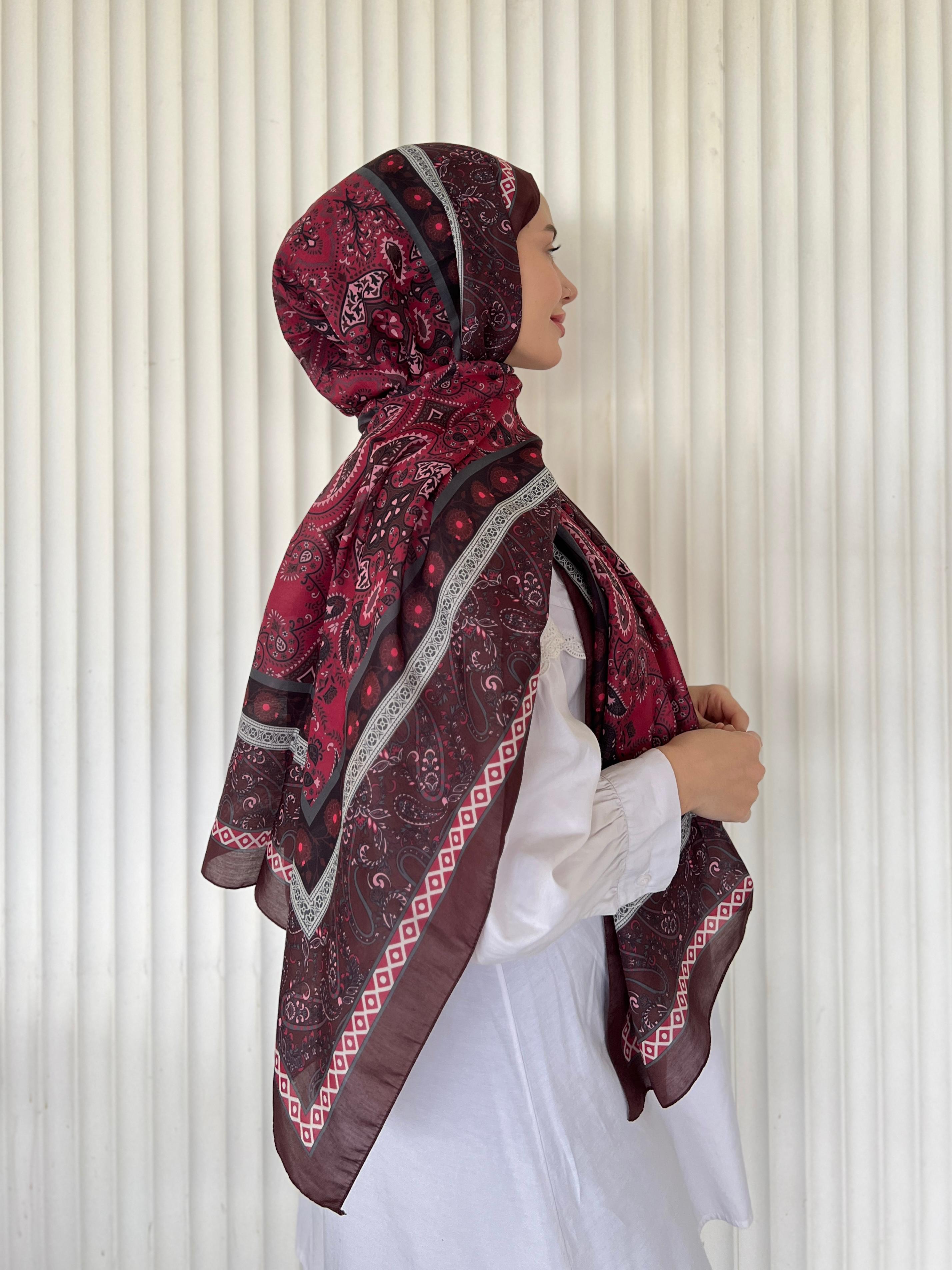 ETHNIC VUAL PAPİLON DESEN ŞAL – BORDO