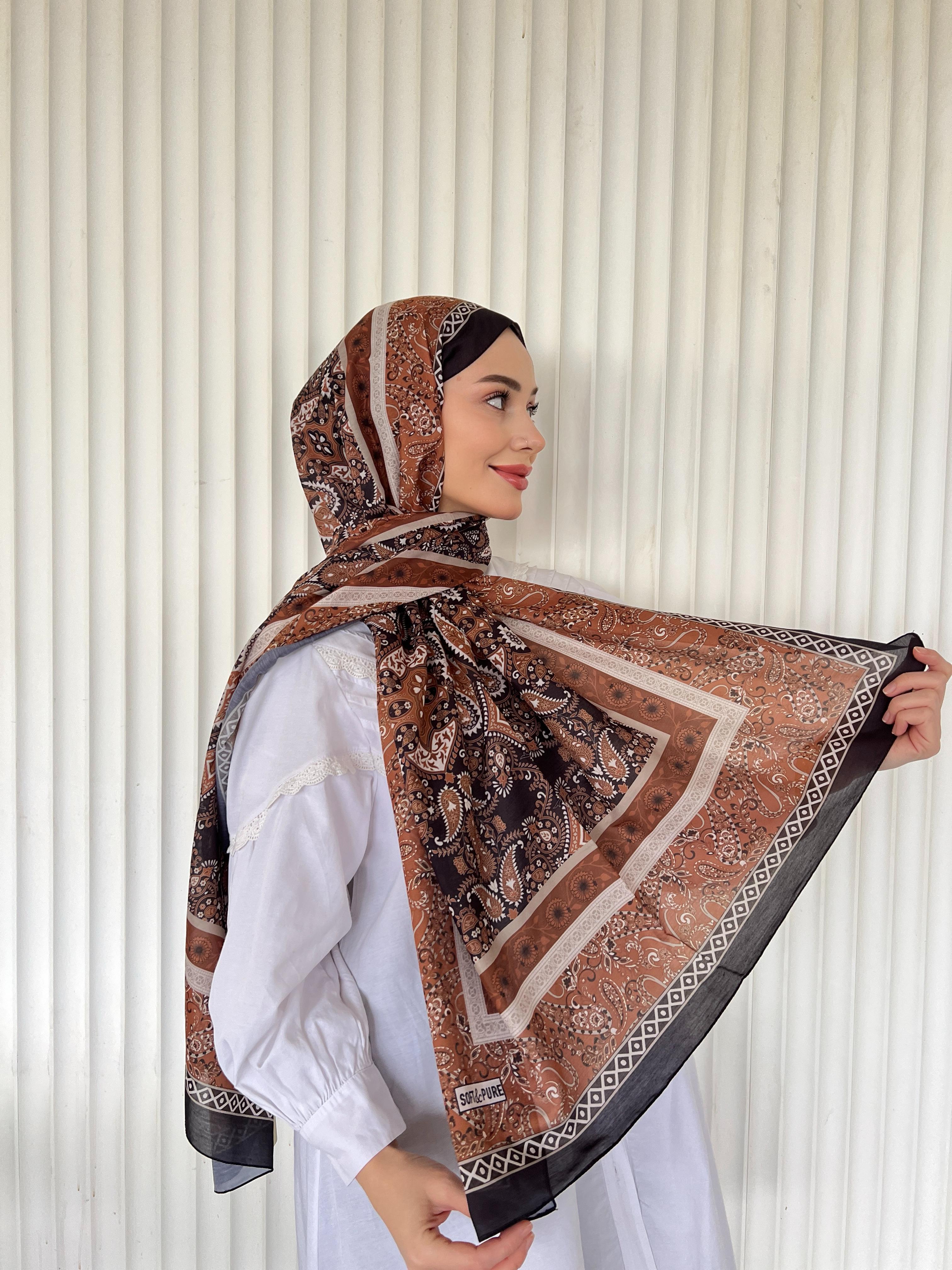 ETHNIC VUAL PAPİLON DESEN ŞAL - KAHVE