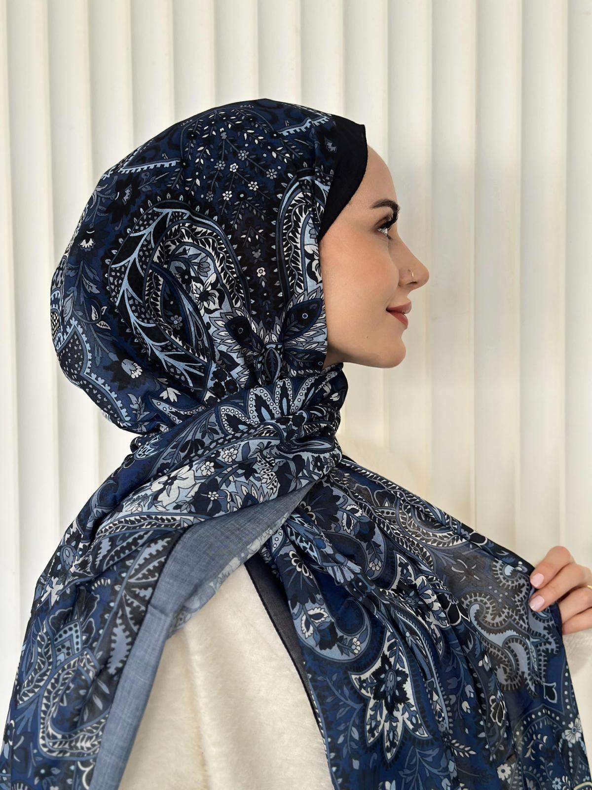 ETHNIC VUAL SEA HORSE DESEN ŞAL - LACİVERT