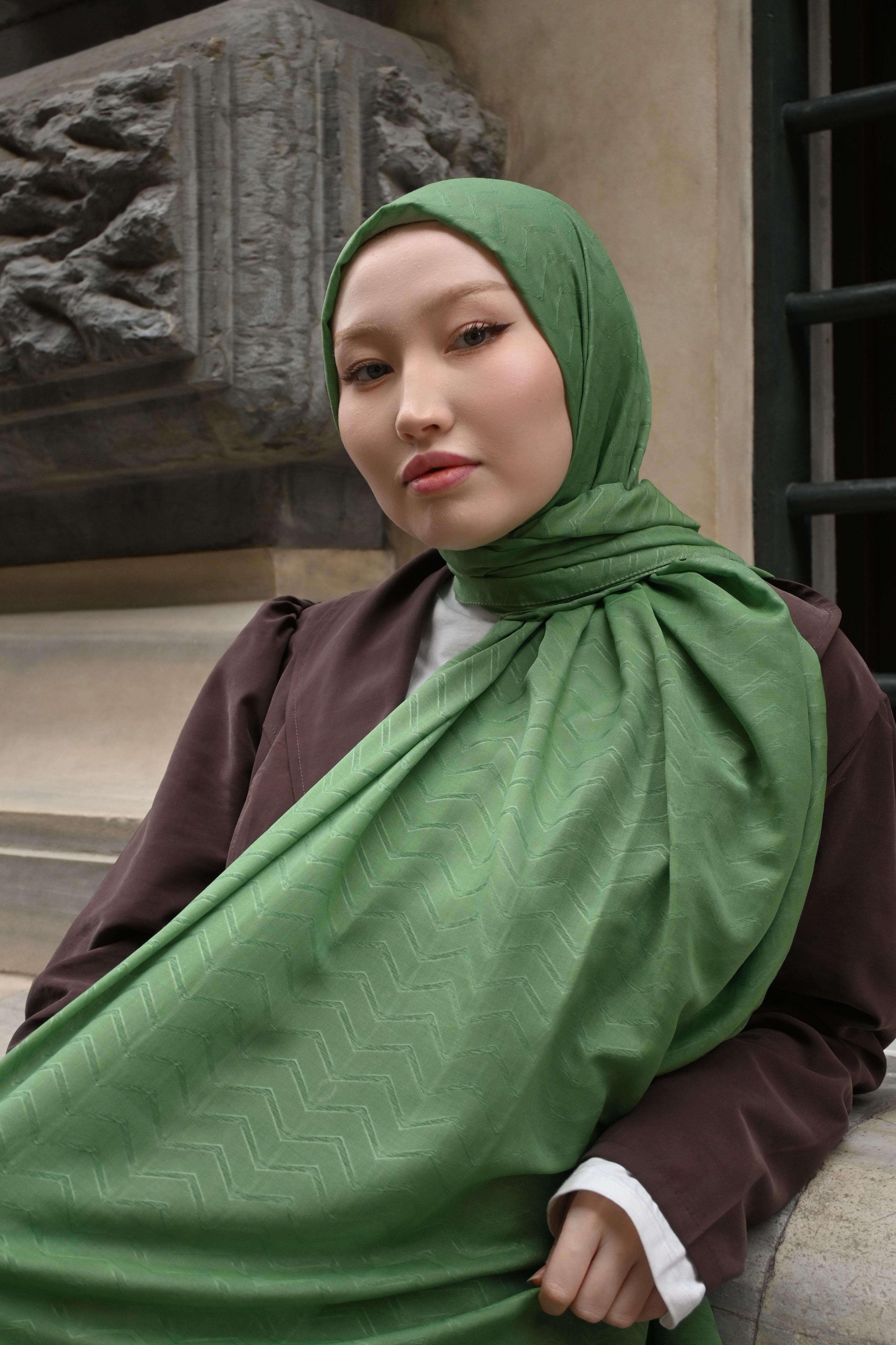 Mint yeşili - Zigzag Desen Bambu Jakar