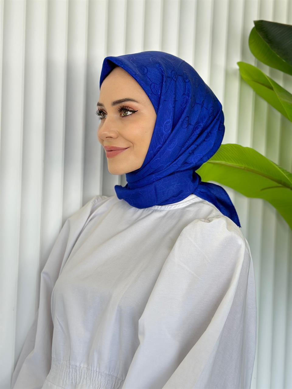 Saks Mavi- Monogram Desen Eşarp