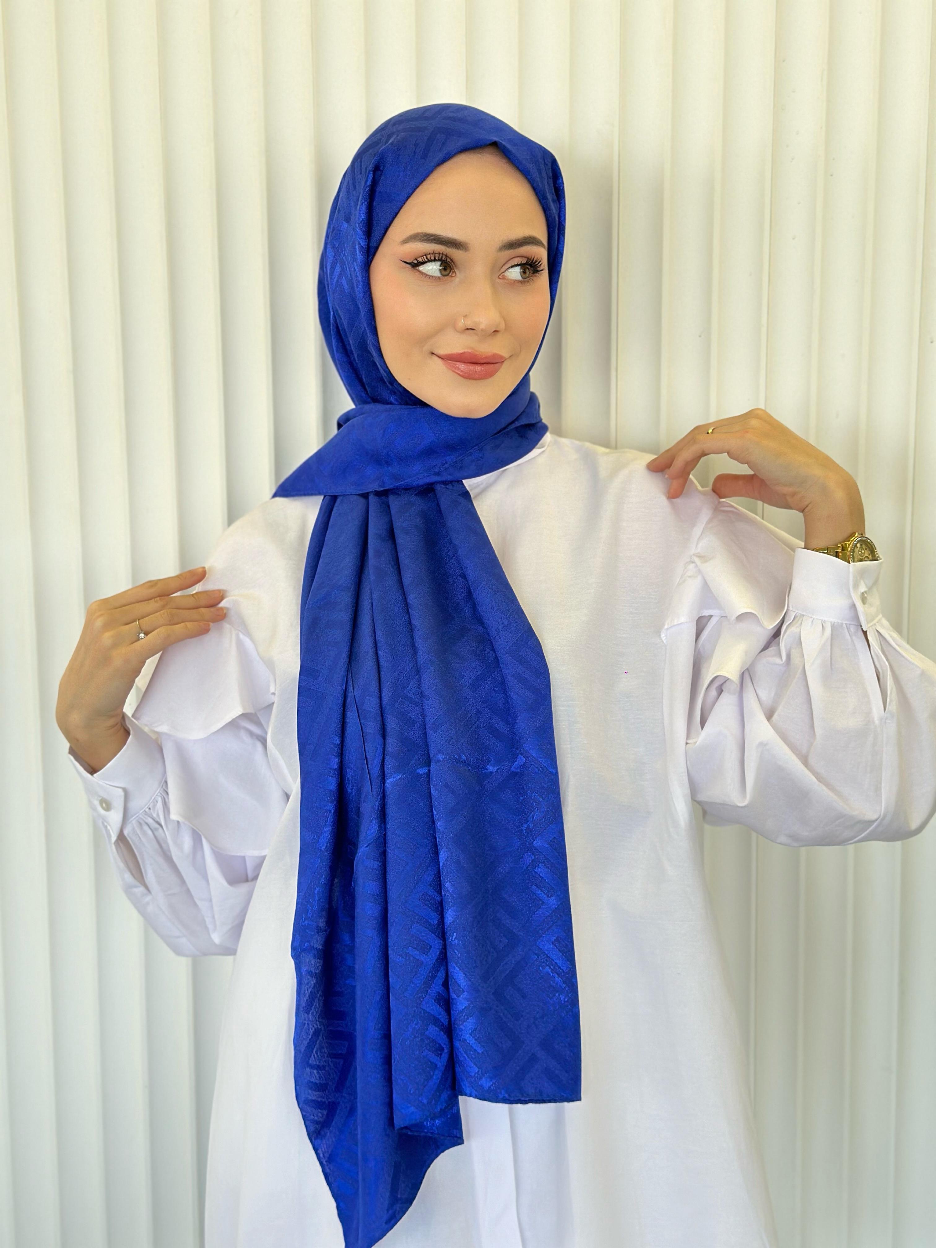 Saks Mavisi - F Desen Parlak Şal
