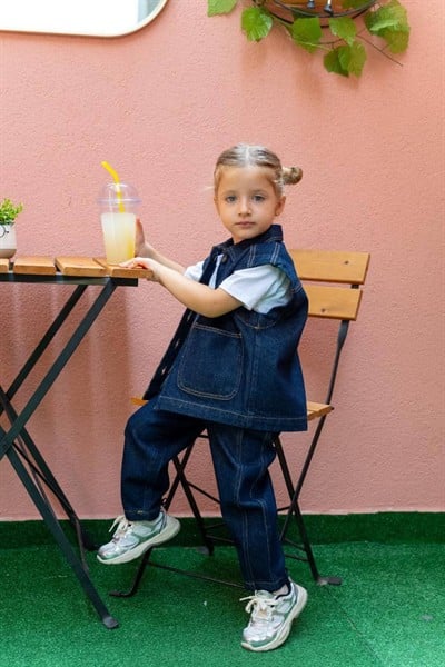 Unisex Mavi Kot Yelekli Takım