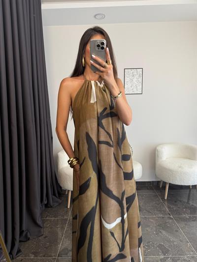 Boyundan Bağlamalı Sırt Dekolteli Elbise