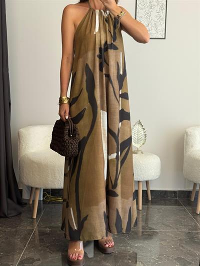 Boyundan Bağlamalı Sırt Dekolteli Elbise