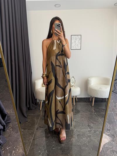 Boyundan Bağlamalı Sırt Dekolteli Elbise